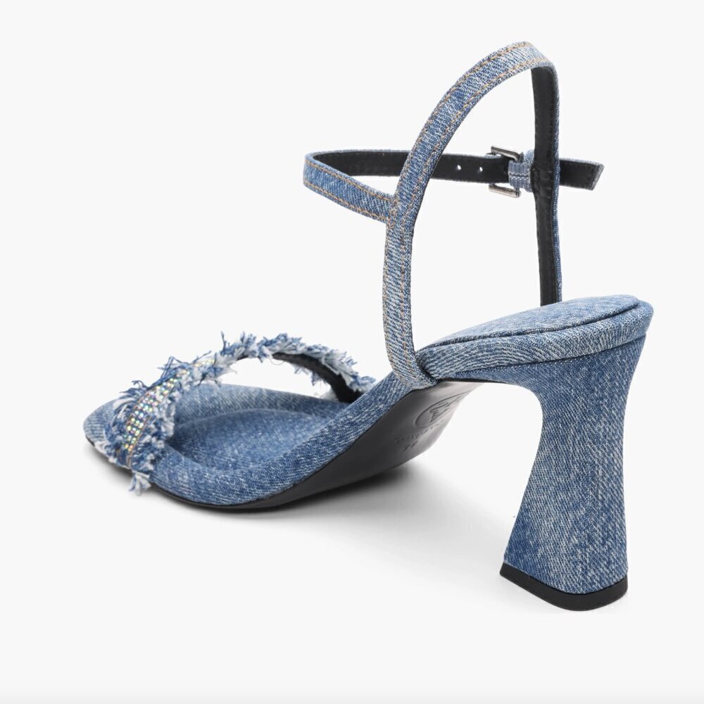 Ash Lover Ankle Strap Sandals Heels 39 Denim Studded - Picture 2 of 9